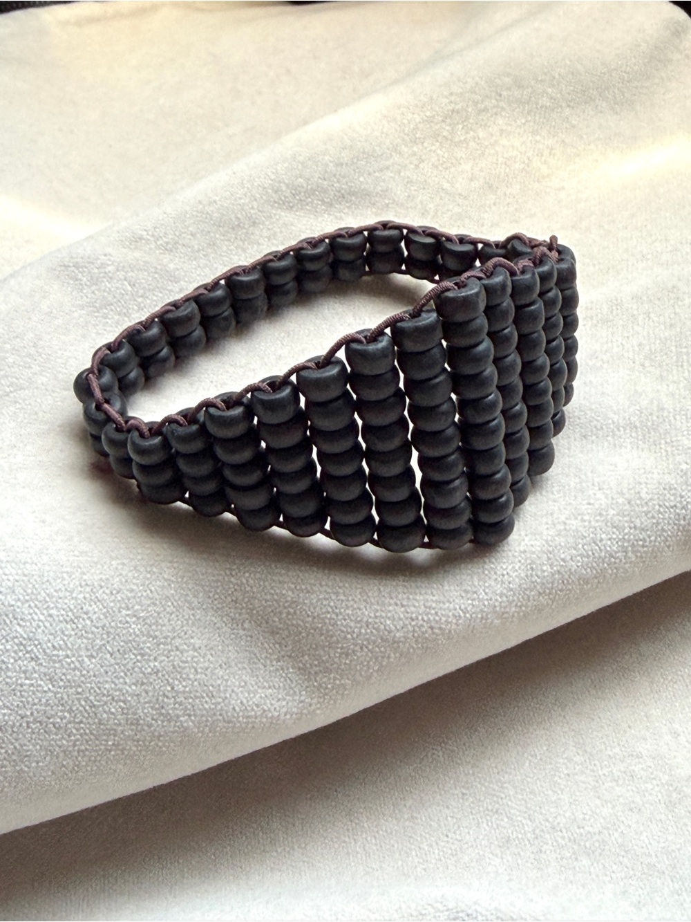 Black-Brown Wood Beads Woven Stretch Bracelet